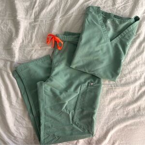 Figs Jade Scrub Set with Bright Orange Tie